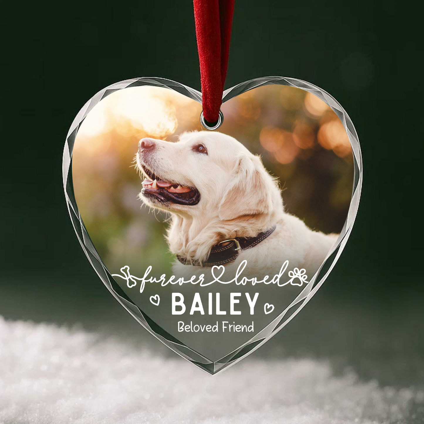 Forever Loved Pet Memorial Photo Ornament, Personalized Pet Photo Ornament