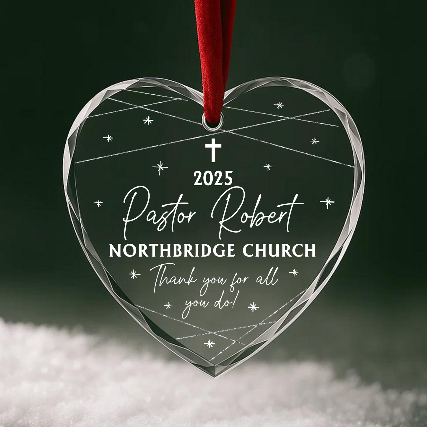 Pastor Appreciation Cross Custom Glass Ornament