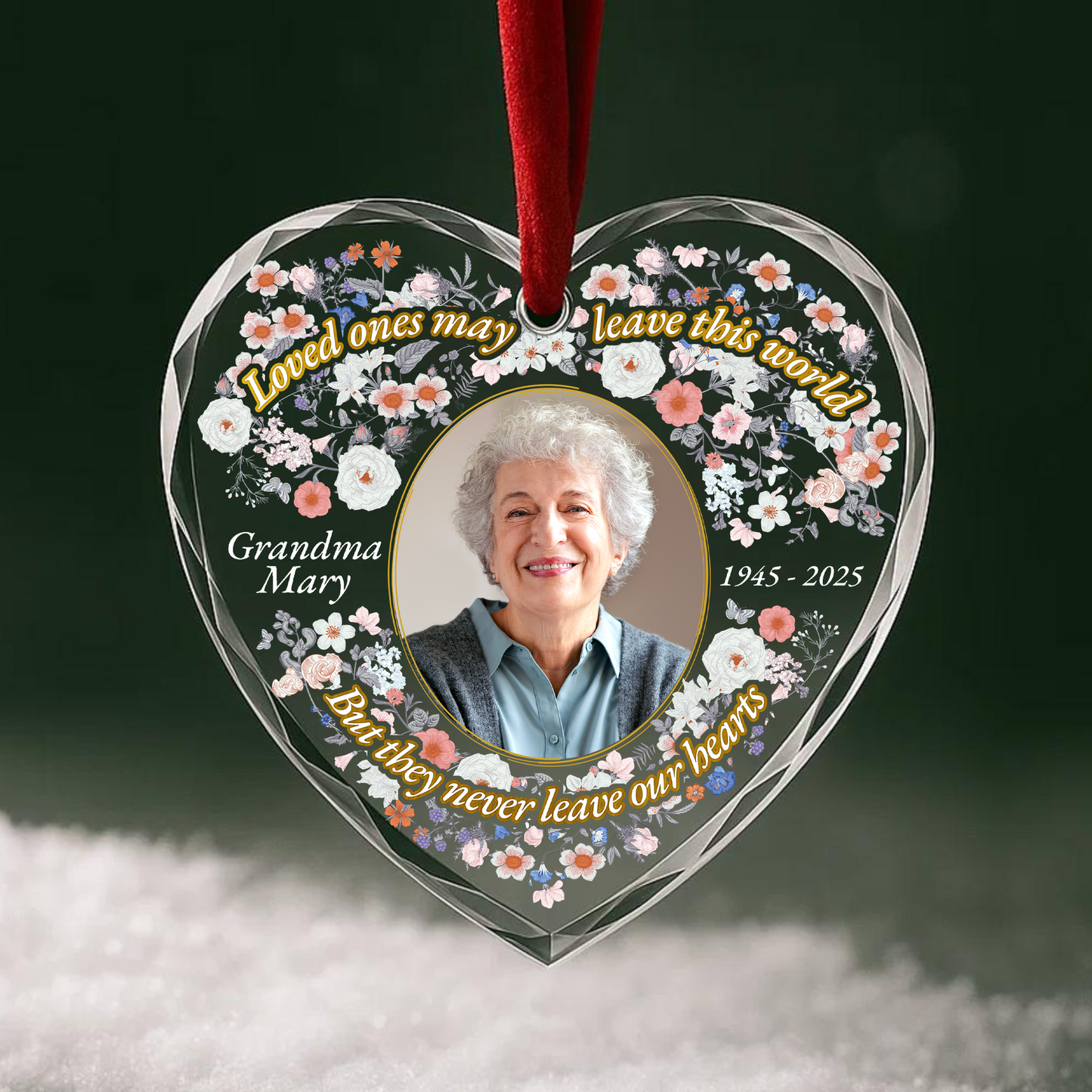 Forever Loved Memorial Photo Ornament, In Loving Memory Heart Christmas Ornament