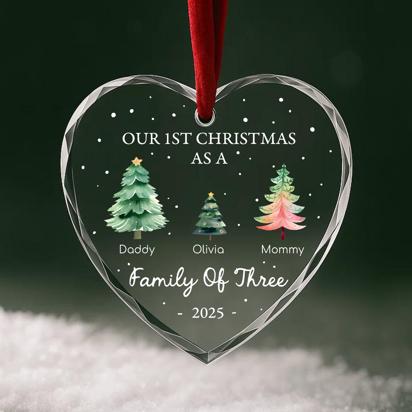 First Christmas as Family of Three Ornament, Customize Name and Year