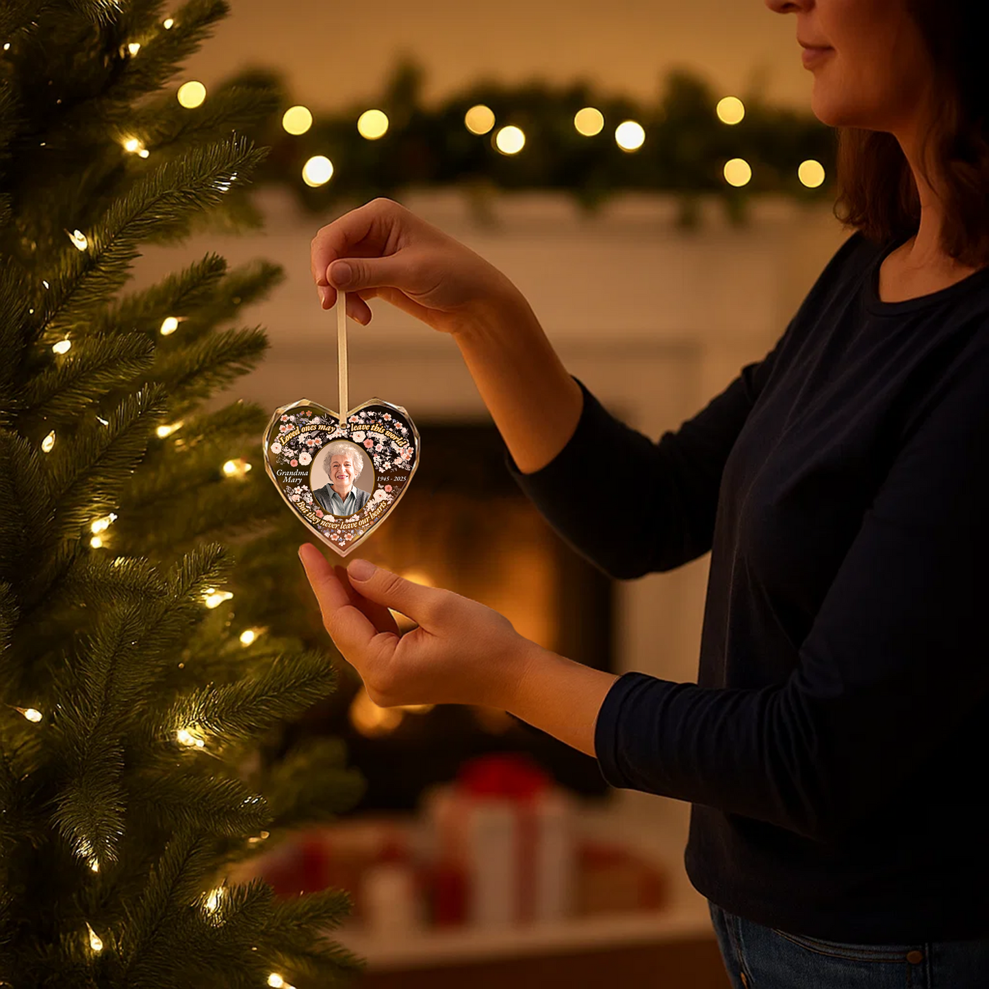 Forever Loved Memorial Photo Ornament, In Loving Memory Heart Christmas Ornament