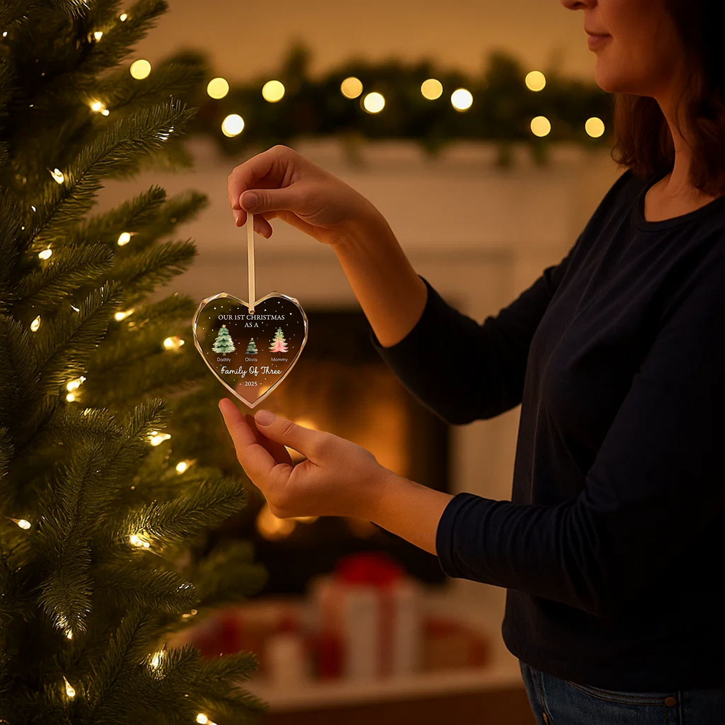 First Christmas as Family of Three Ornament, Customize Name and Year