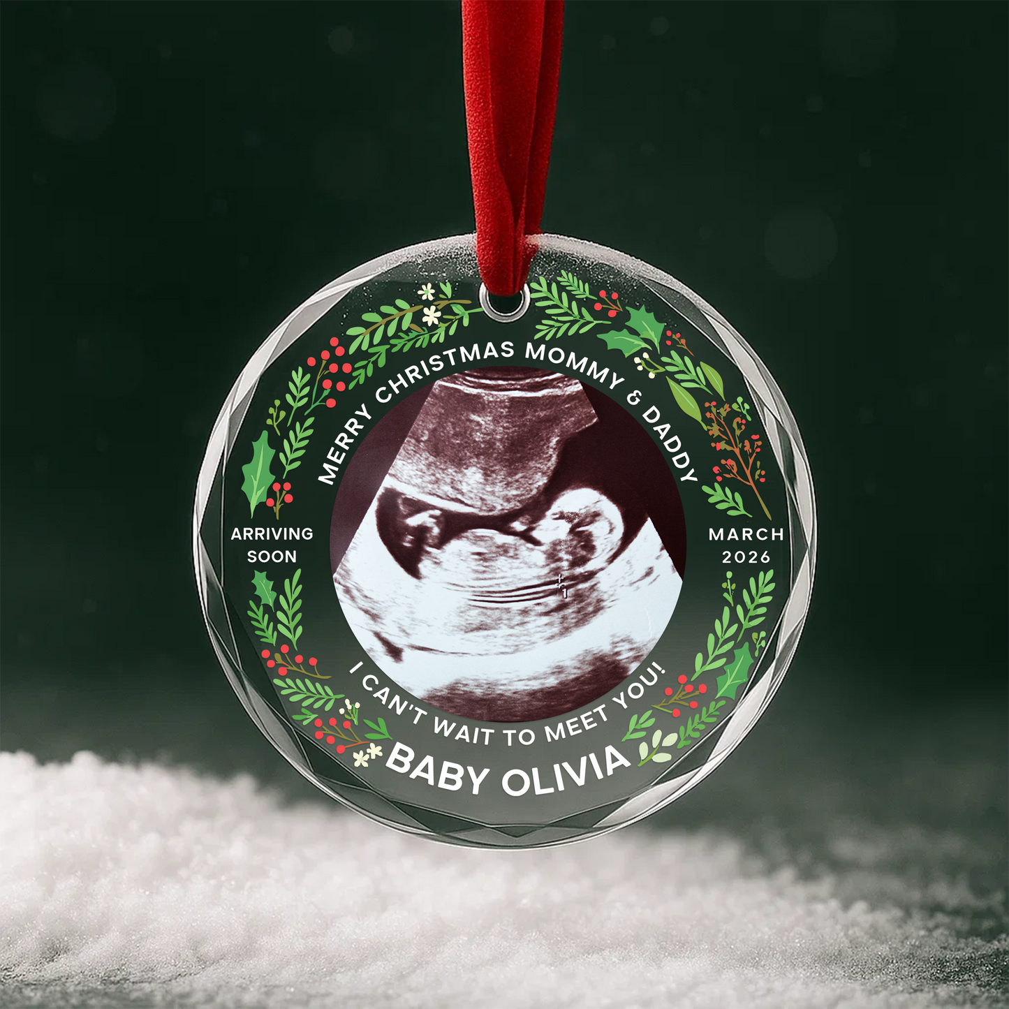 Coming Soon Baby Ultrasound Ornament, Personalized Name and Photo Ornament