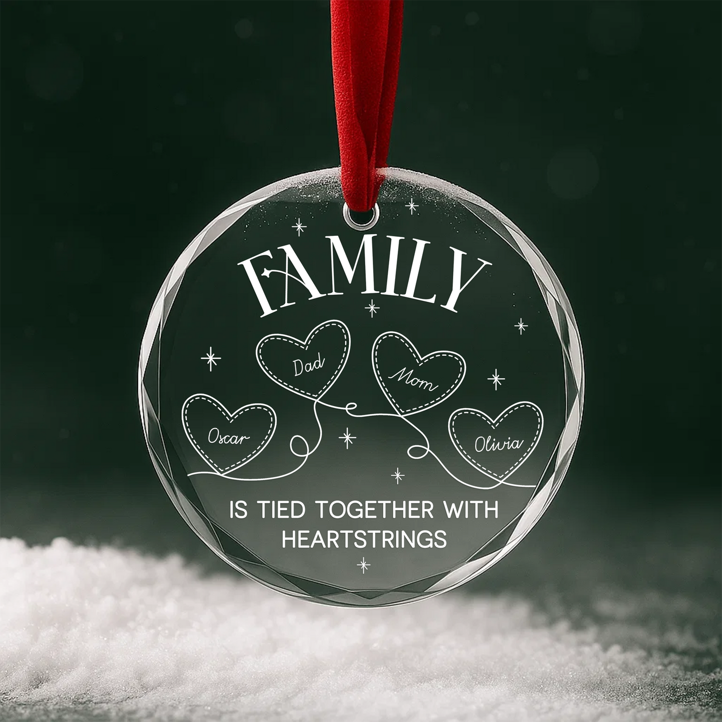 Custom Family Heartstrings Ornament, Personalized Family Name Ornament