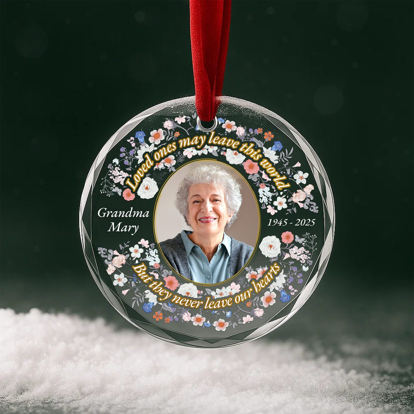 Forever Loved Memorial Photo Ornament, In Loving Memory Heart Christmas Ornament