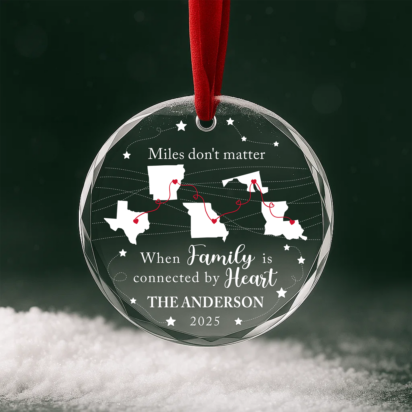 Long Distance Family Ornament, Family Is Connected By Heart Personalized Ornament
