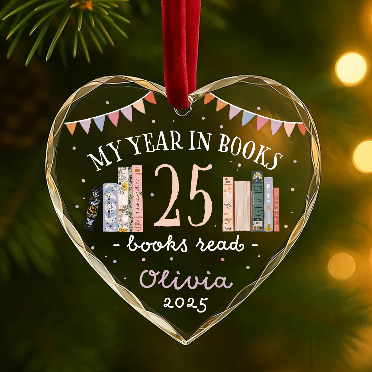 My Year in Books Reading Tracker Custom Glass Ornament