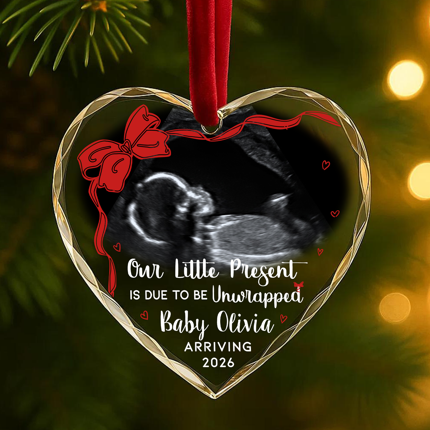 Our Little Present Pregnancy Ultrasound Custom Glass Ornament