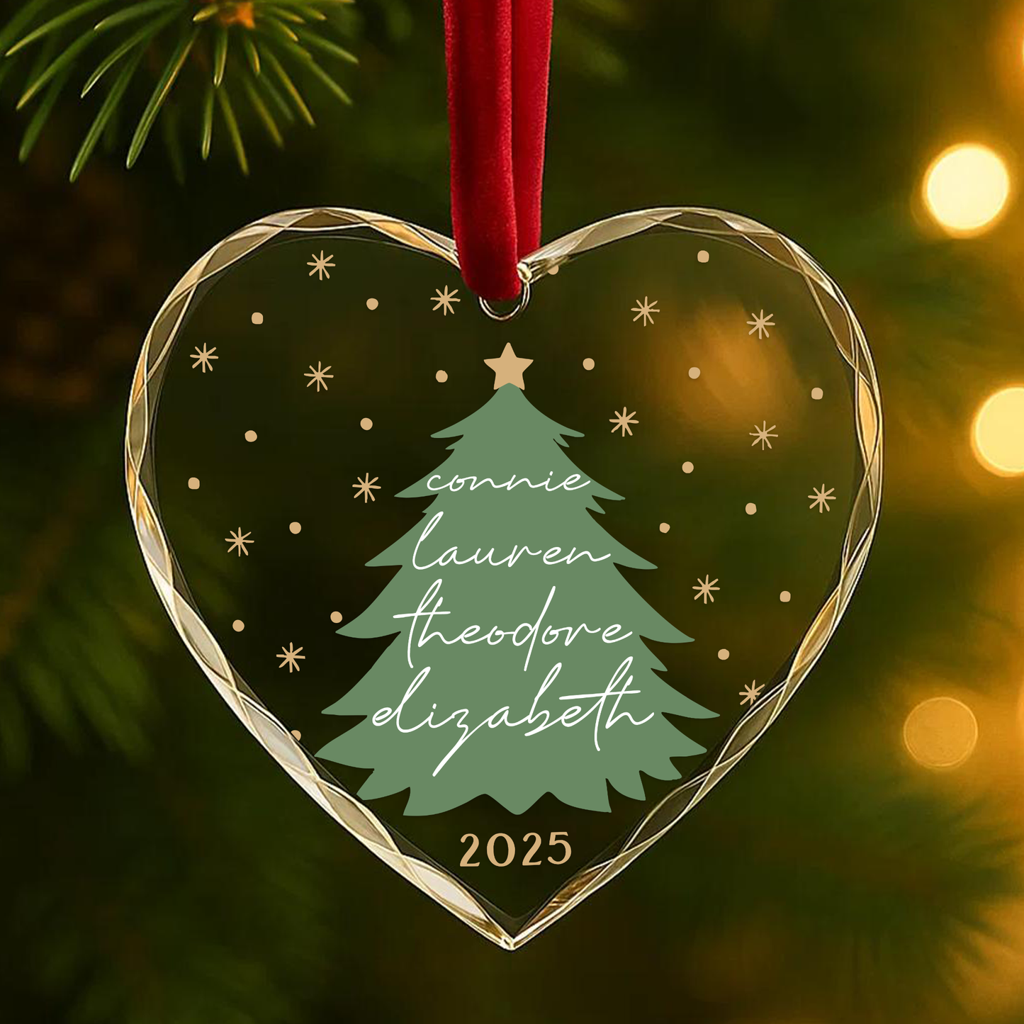 Family Christmas Tree Names Custom Glass Ornament