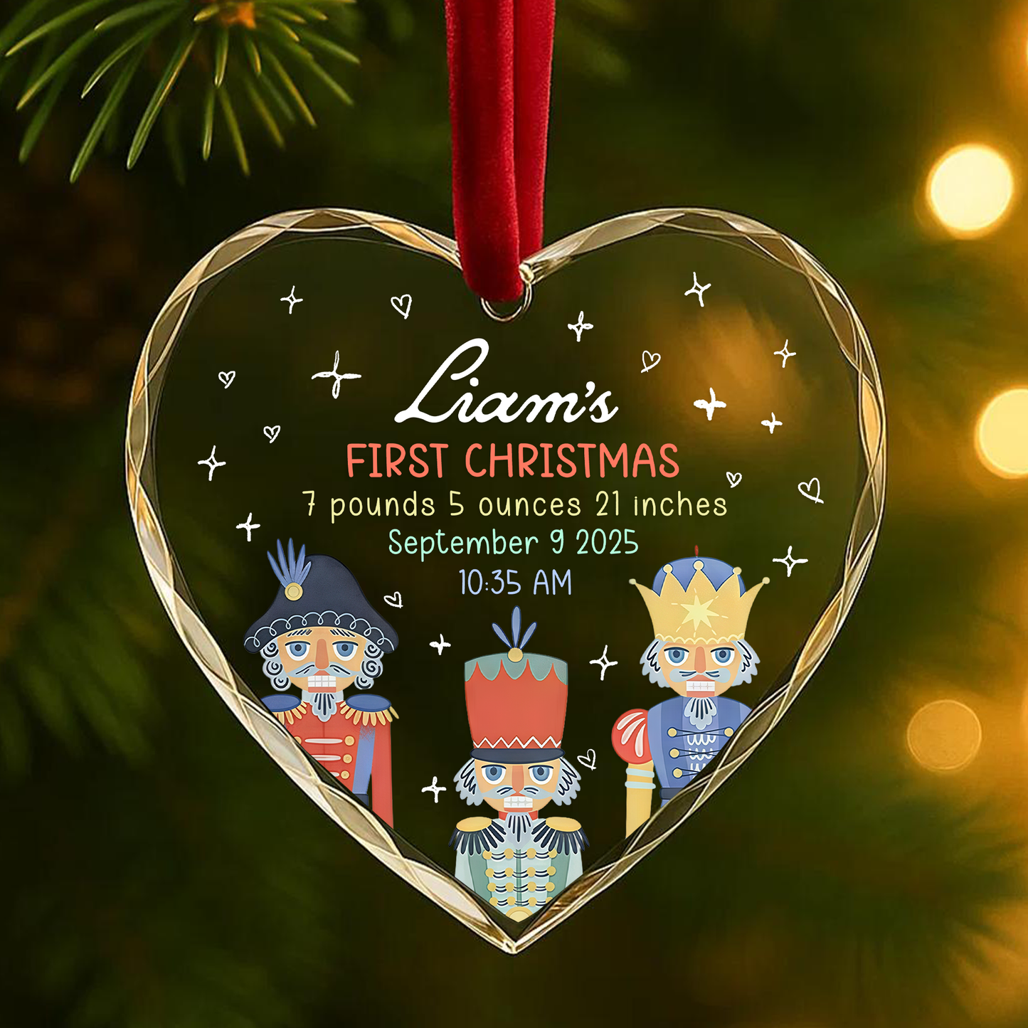 My First Christmas Nutcracker Birth Stats Custom Glass Ornament