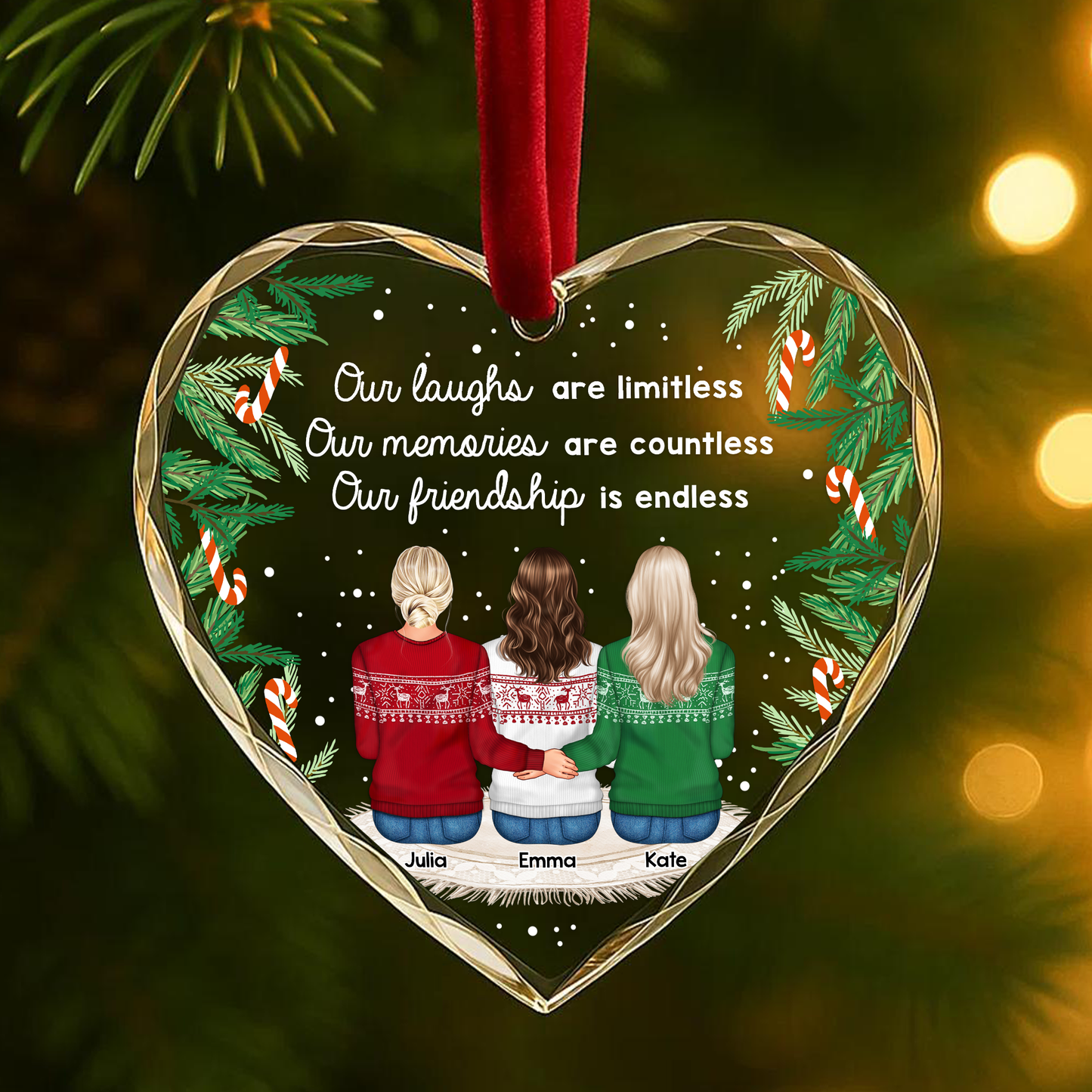 Our Laughs Are Limitless Friendship Custom Glass Ornament