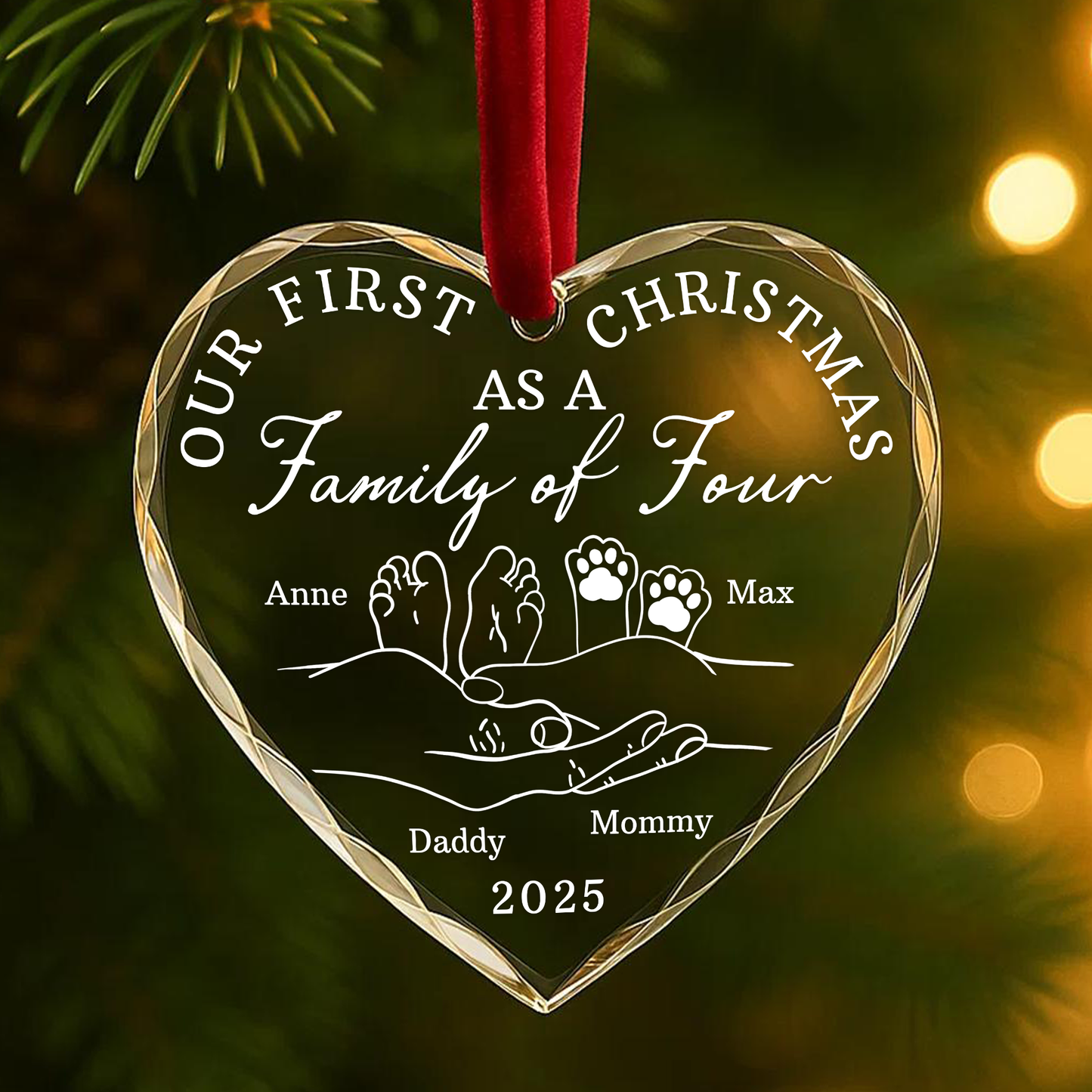 Our First Christmas as a Family of Four Custom Glass Ornament