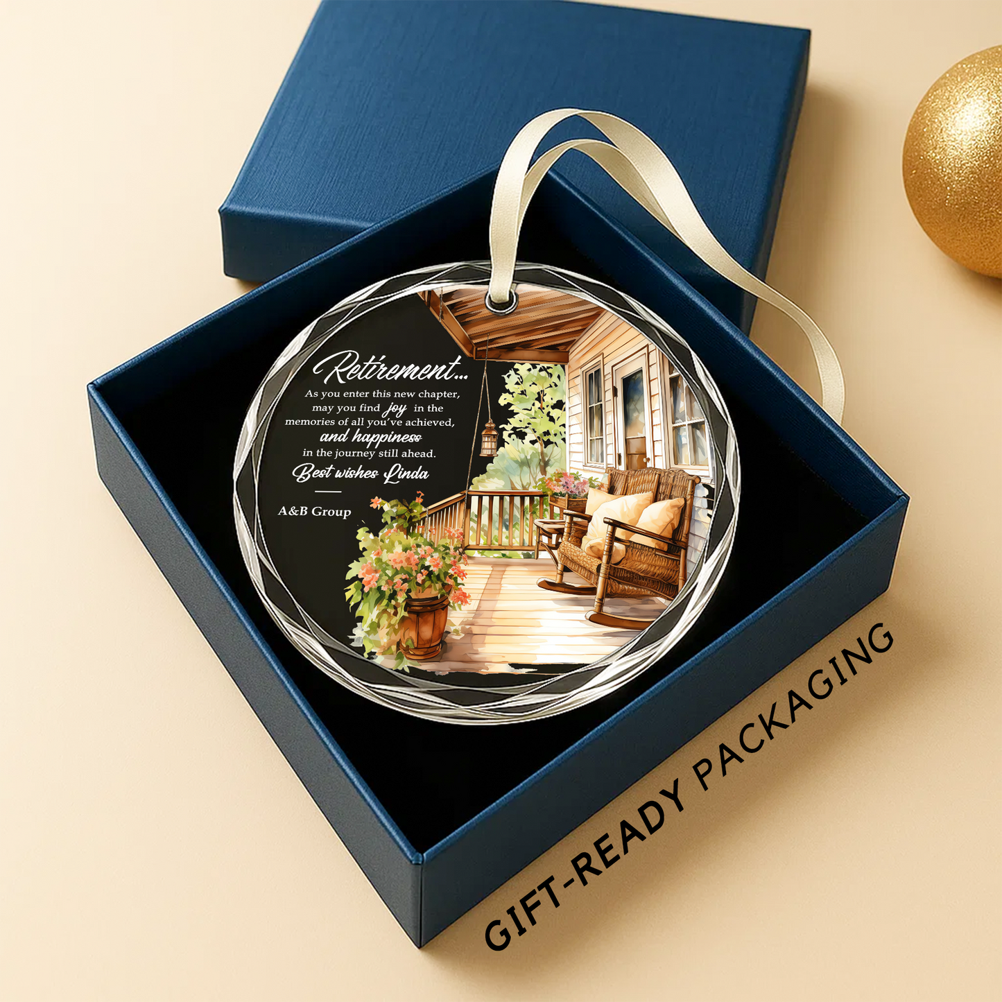 Retirement Ornament, Personalized Farewell Gift with Porch Scene