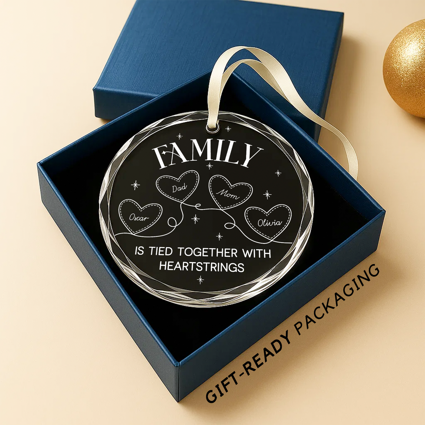 Custom Family Heartstrings Ornament, Personalized Family Name Ornament