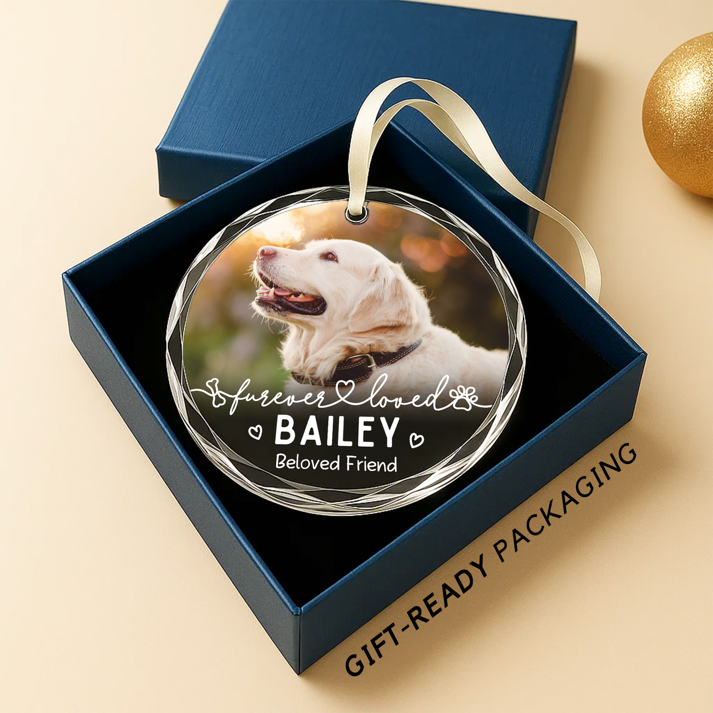 Forever Loved Pet Memorial Photo Ornament, Personalized Pet Photo Ornament