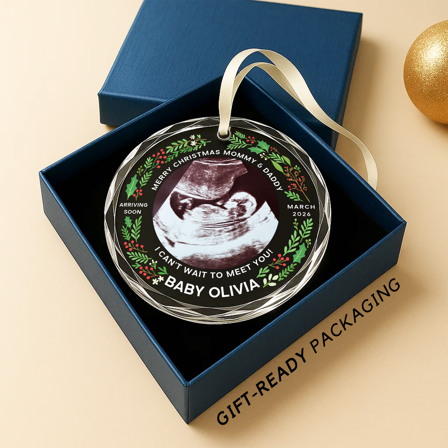 Coming Soon Baby Ultrasound Ornament, Personalized Name and Photo Ornament