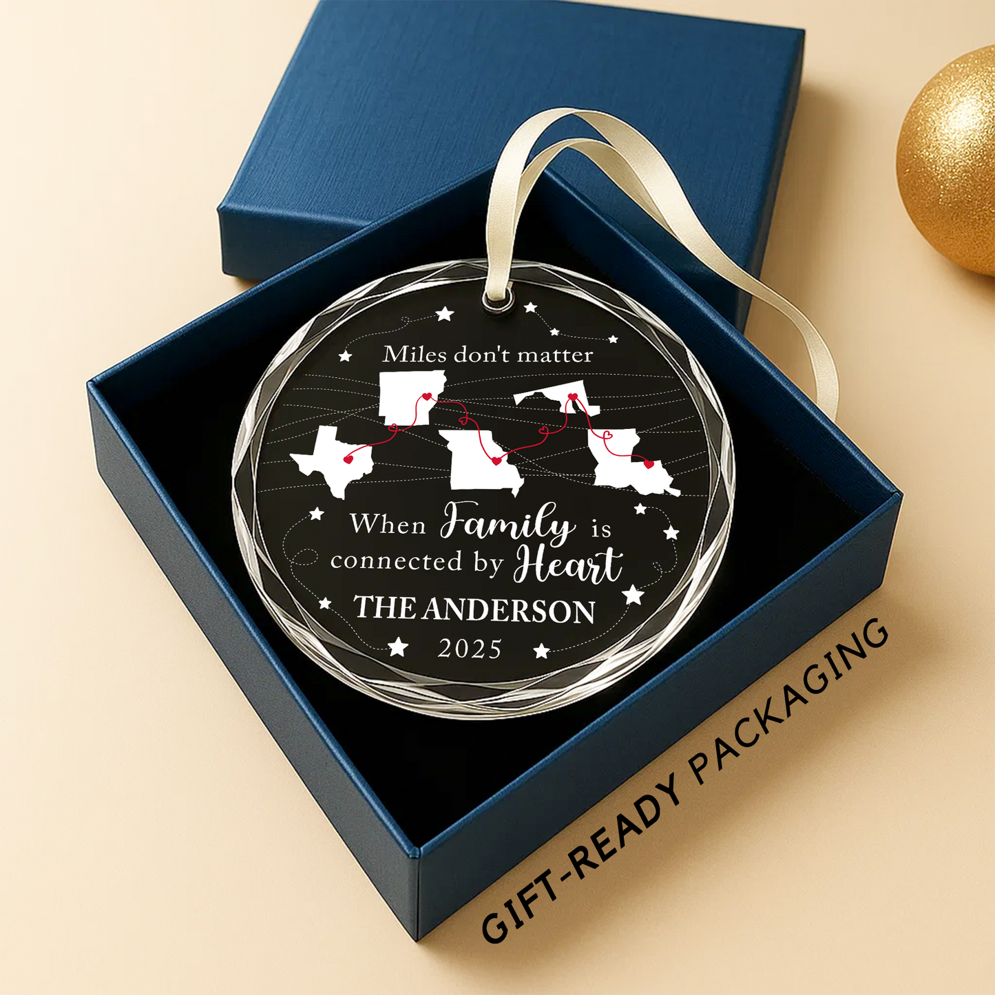 Long Distance Family Ornament, Family Is Connected By Heart Personalized Ornament
