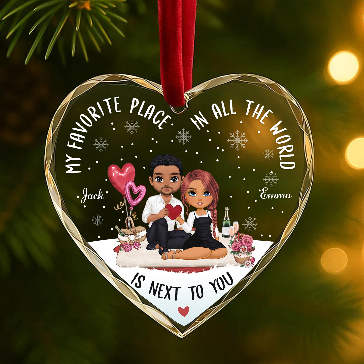My Favorite Place Is Next to You Couple Custom Glass Ornament