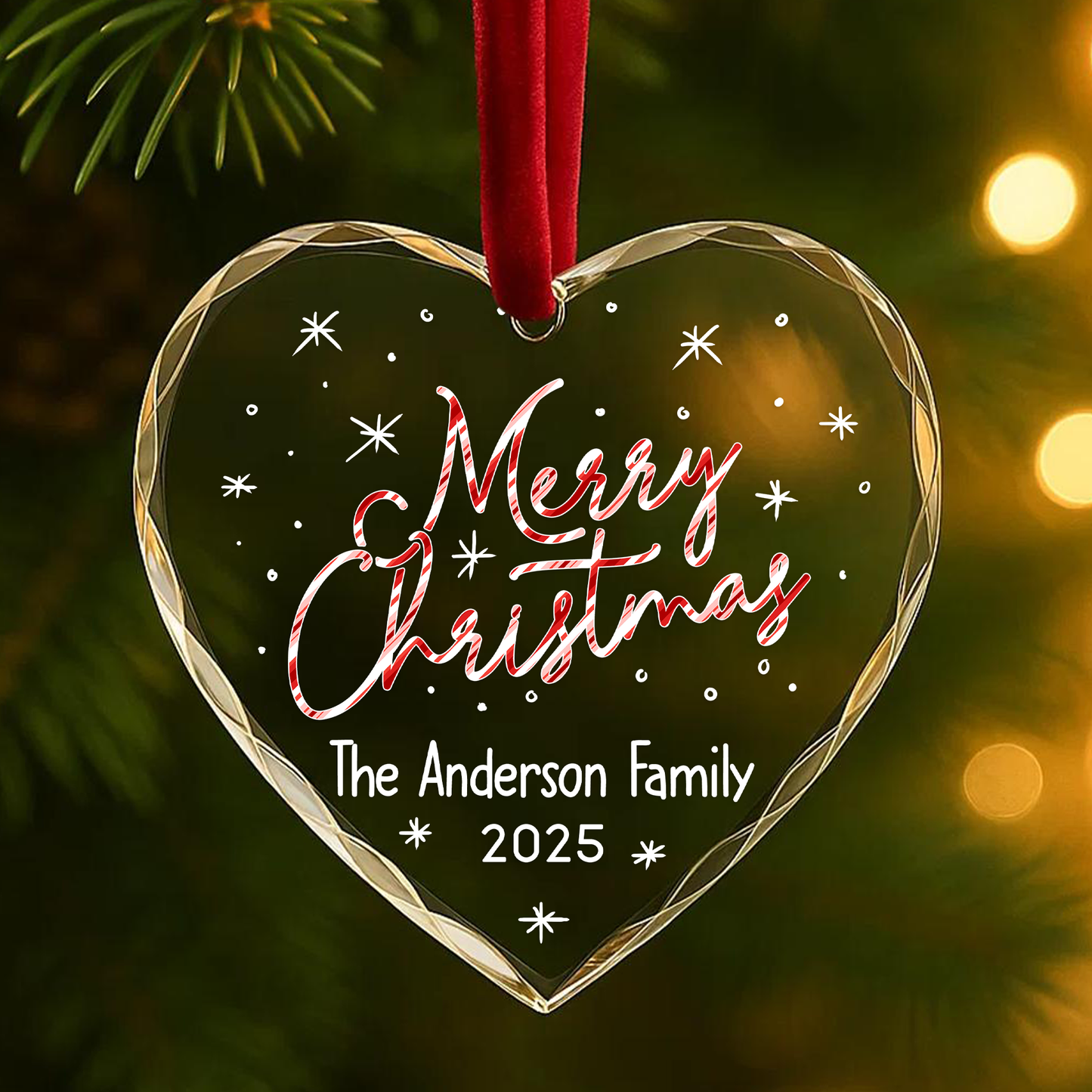 Merry Christmas Candy Cane Text Custom Glass Ornament