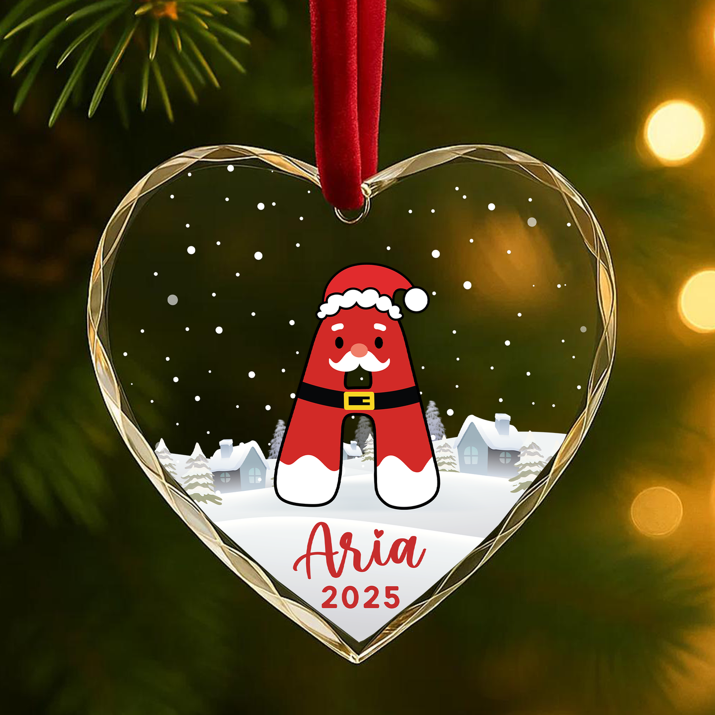 Santa Letter Monogram Custom Glass Ornament