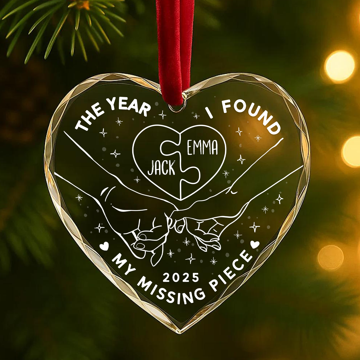 The Year I Found My Missing Piece Couple Hands Custom Glass Ornament