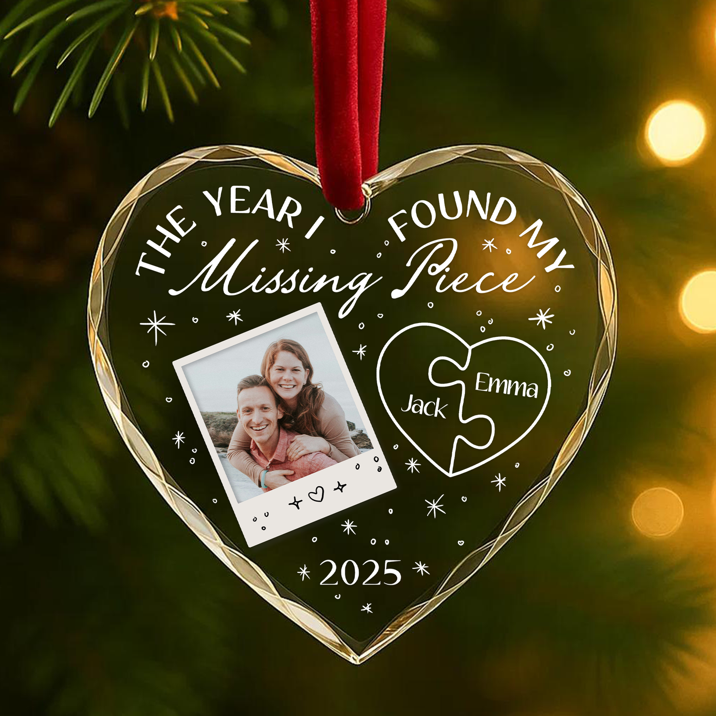 The Year I Found My Missing Piece Couple Photo Custom Glass Ornament