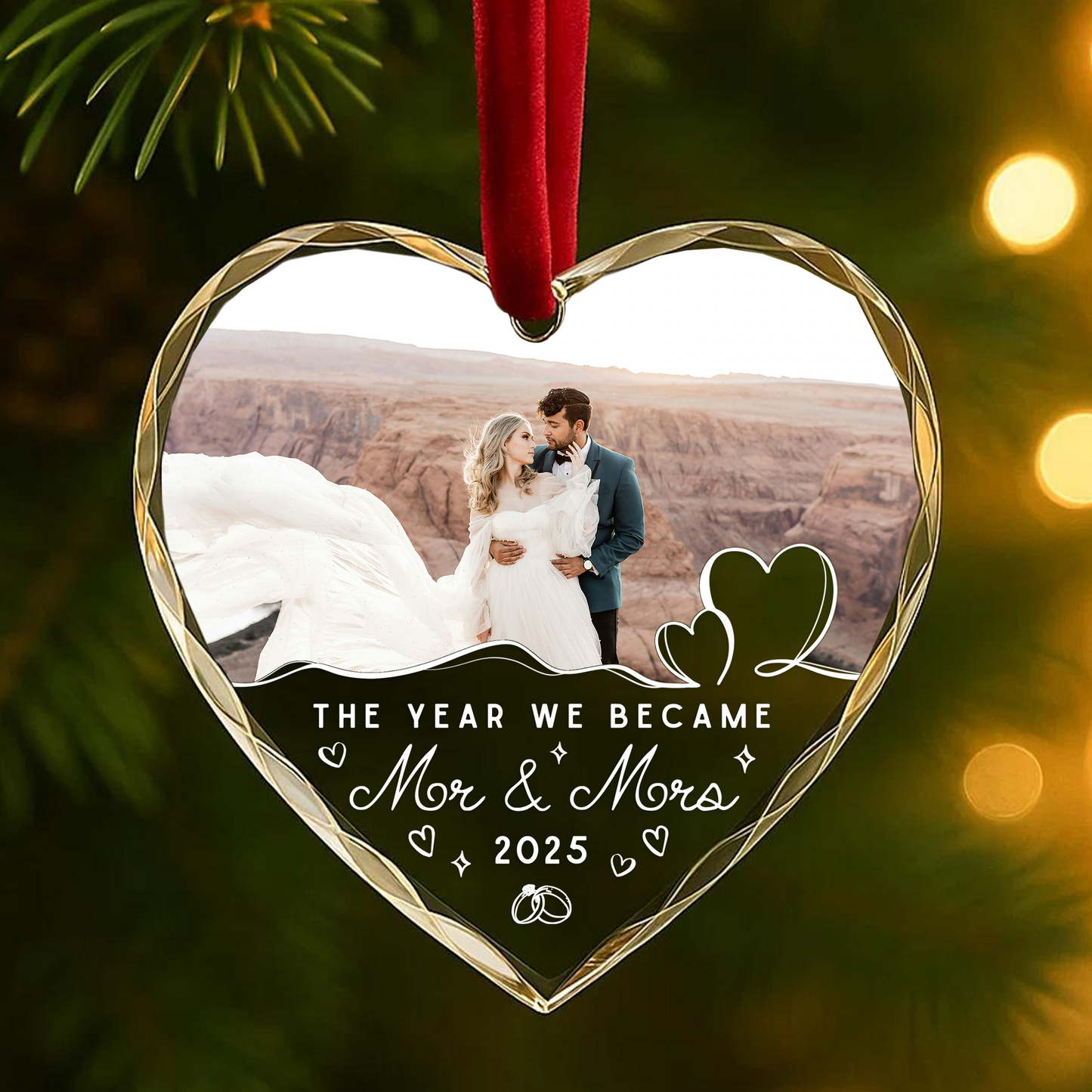 The Year We Became Mr Mrs, Custom Glass Ornament With Couple Photo