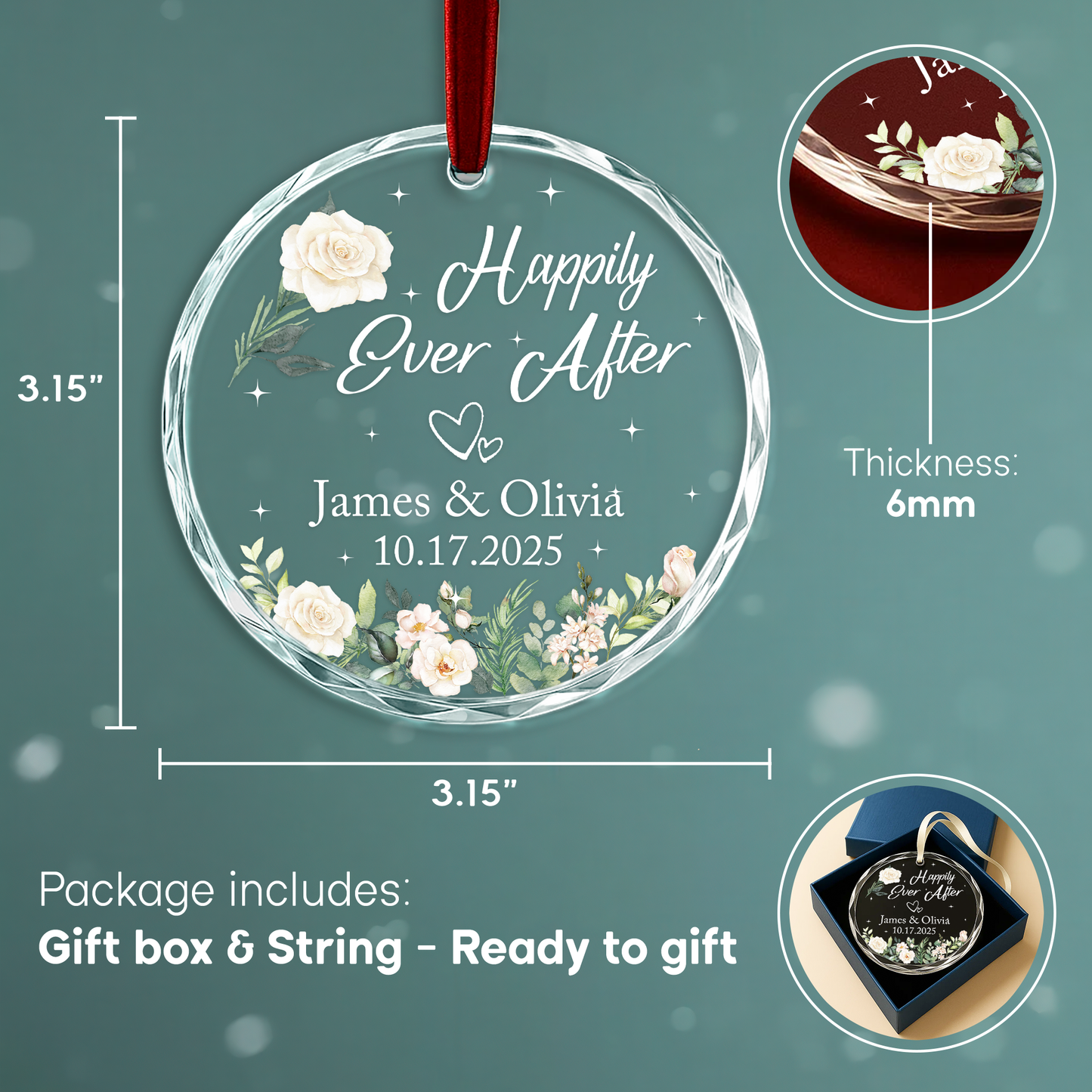 Happily Ever After Floral Wedding Heart Ornament