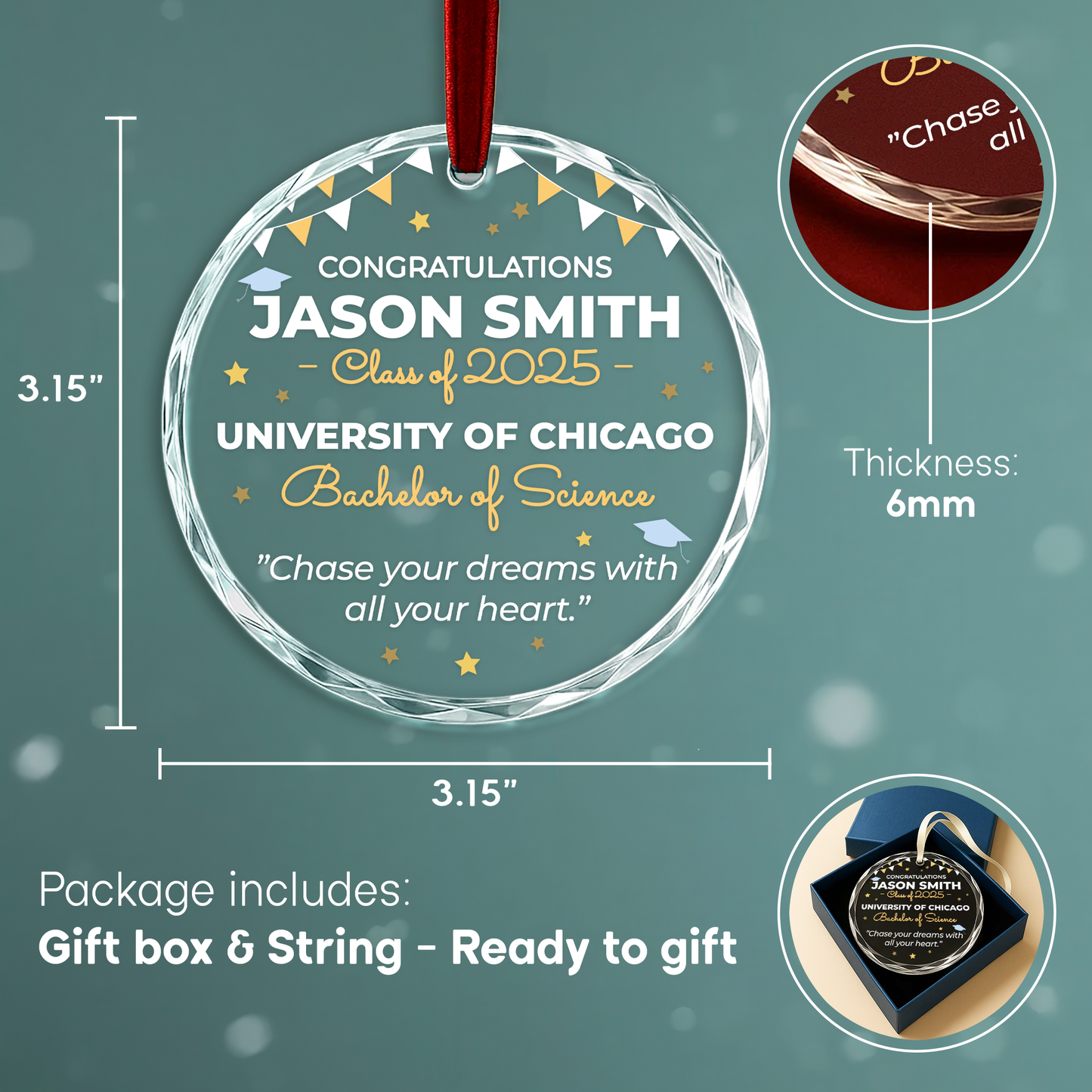 Graduation 2025 Heart Ornament, Chase Your Dreams with All Your Heart