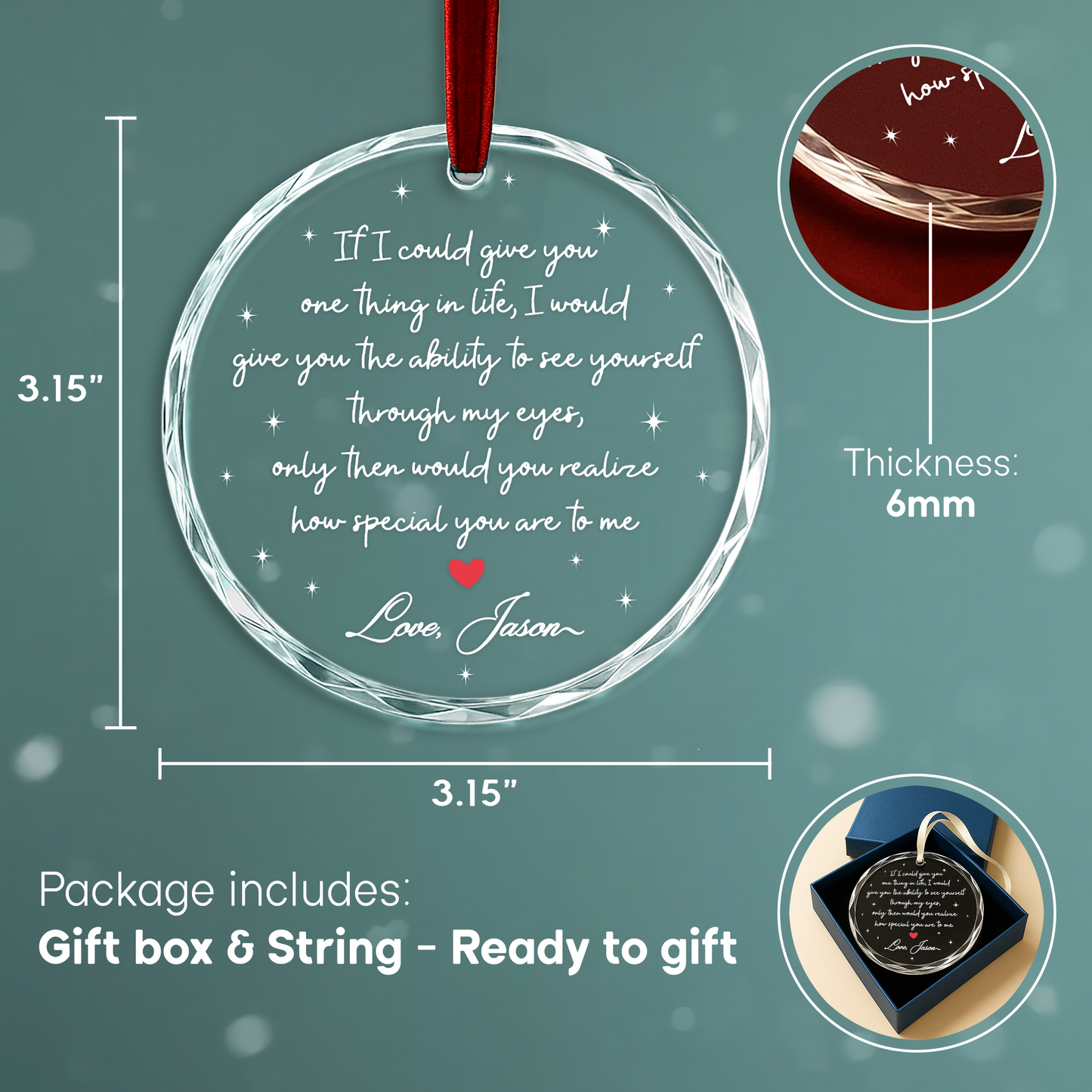 Through My Eyes Love Quote Heart Ornament, Romantic Gift