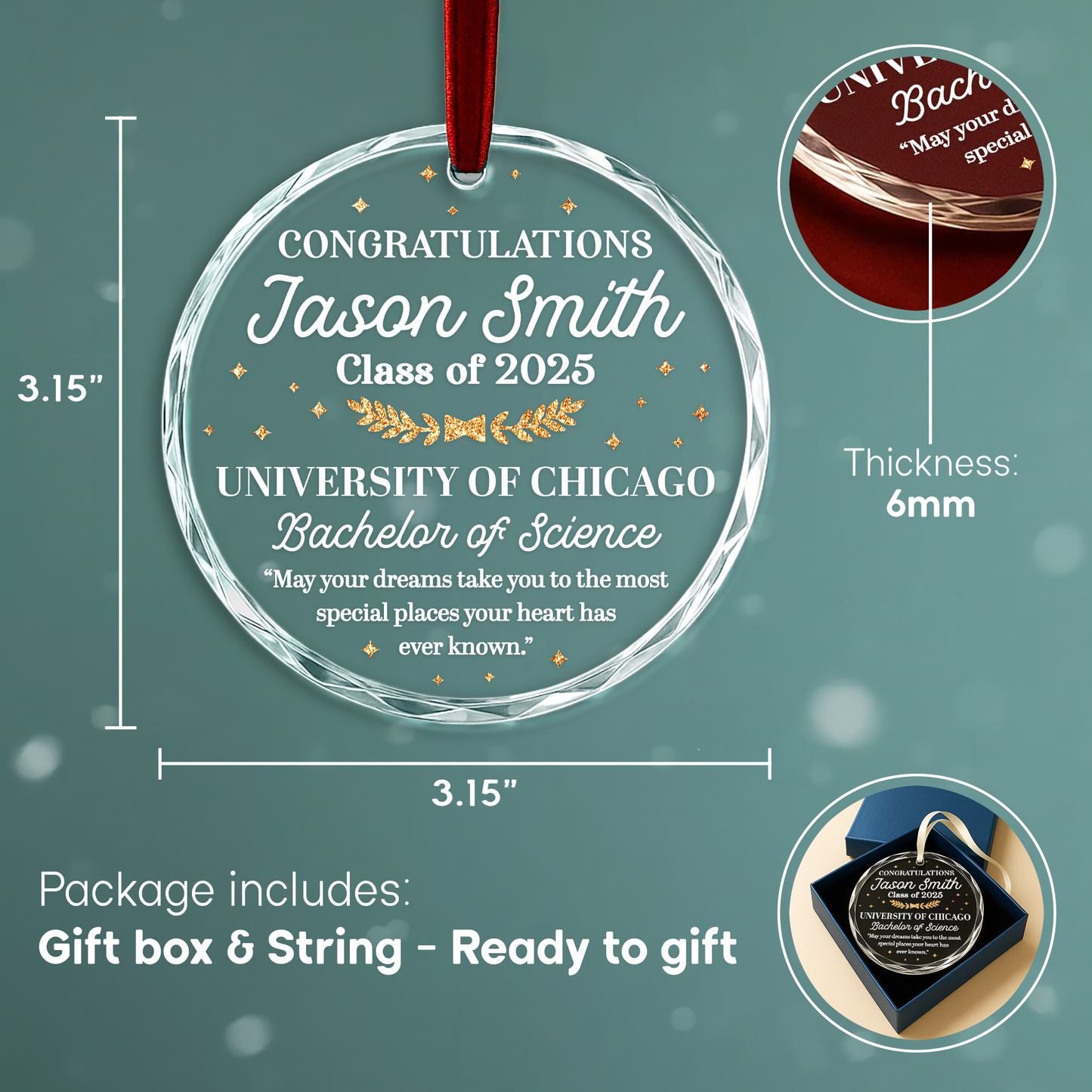 Class of 2025 Graduation Heart Ornament, May Your Dreams Take You Far