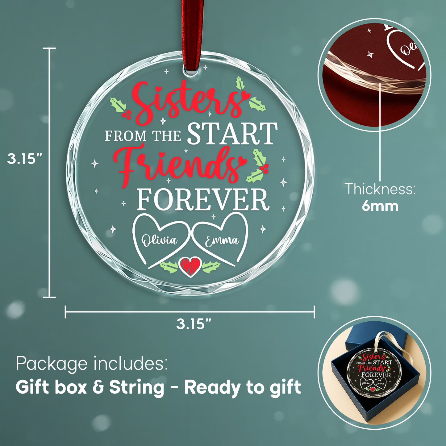 Sisters from the Start Friends Forever Custom Ornament