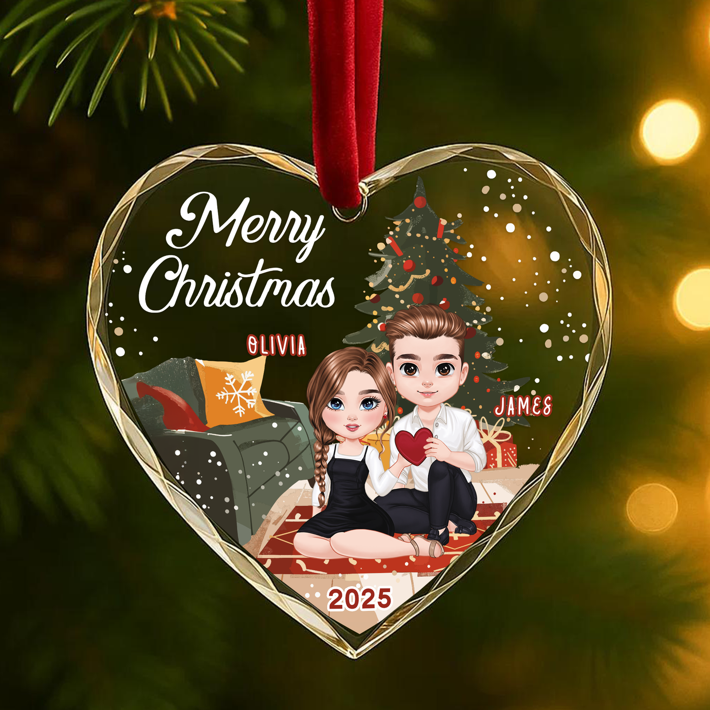 Merry Christmas Couple Ornament, Custom Couple Ornament