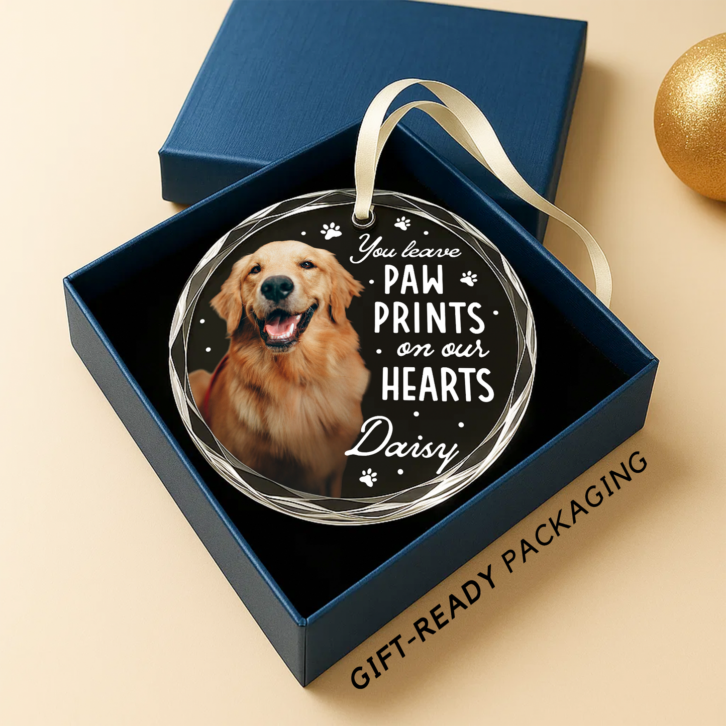 You Leave Paw Prints on Our Hearts, Personalized Pet Memorial Ornament