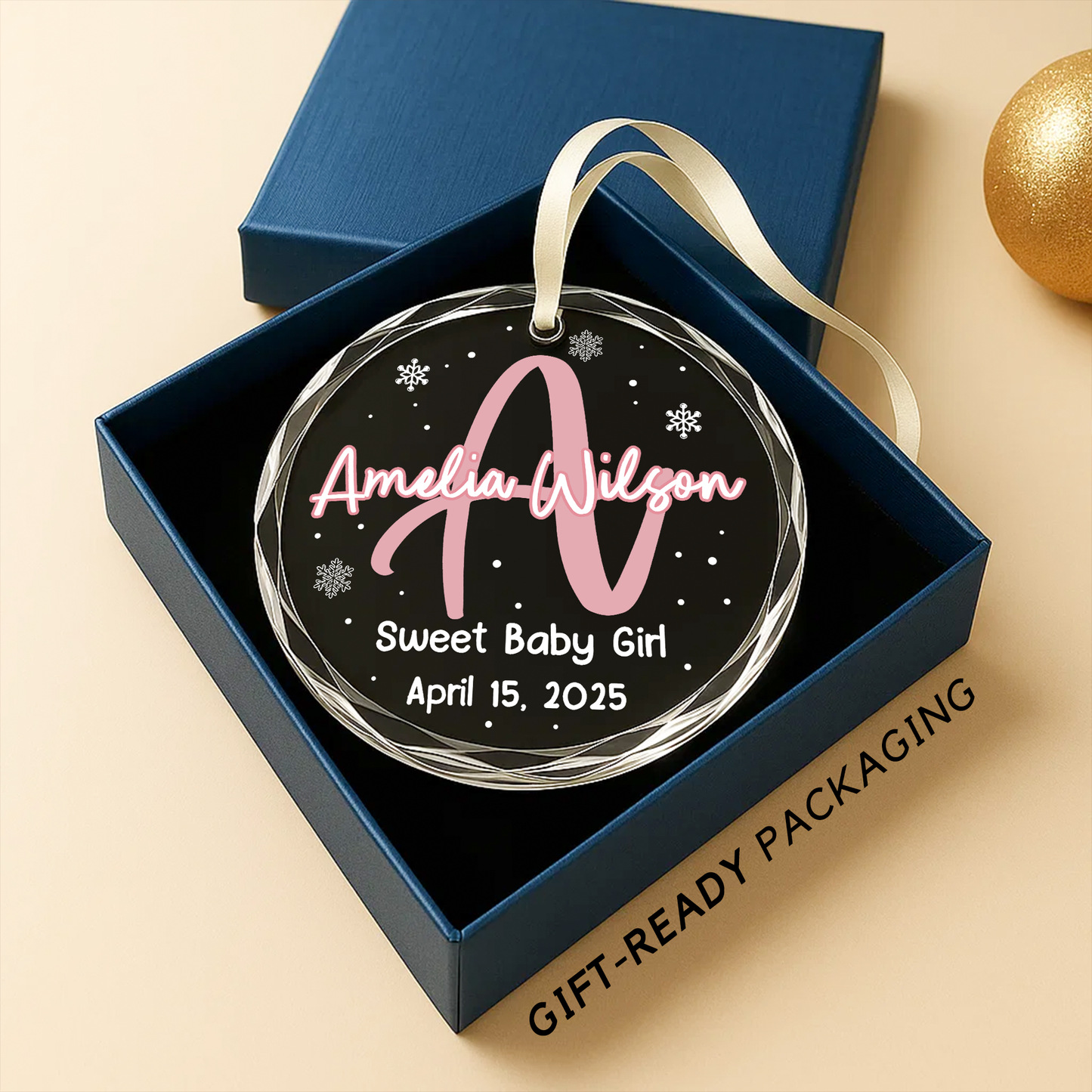 Custom Baby Name Ornament, Sweet Baby with Birth Date