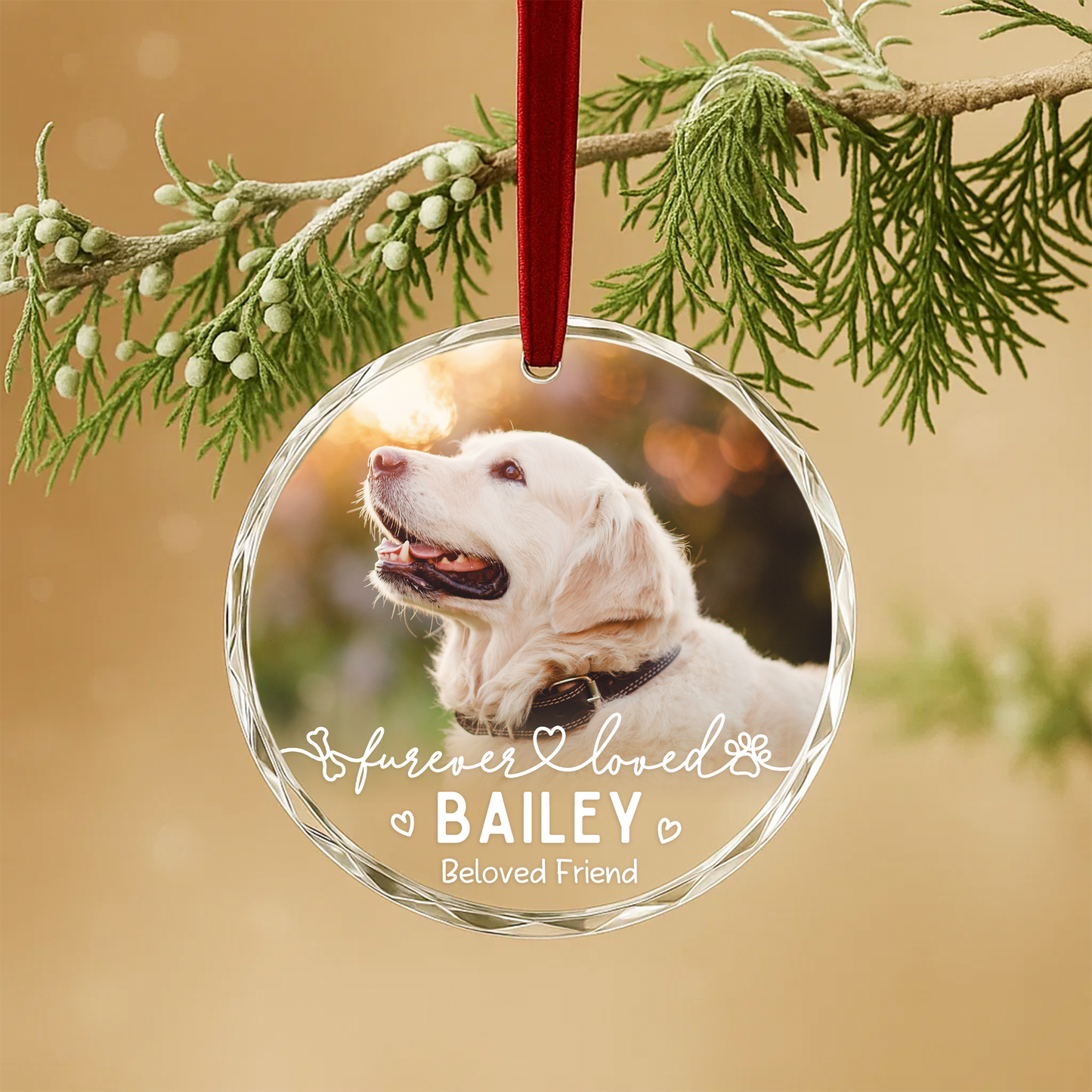 Forever Loved Pet Memorial Photo Ornament, Personalized Pet Photo Ornament