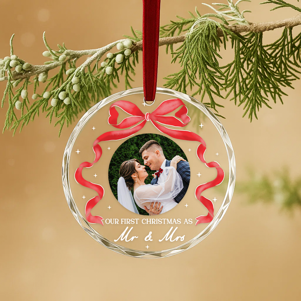 Our First Christmas as Mr Mrs, Custom Glass Ornament