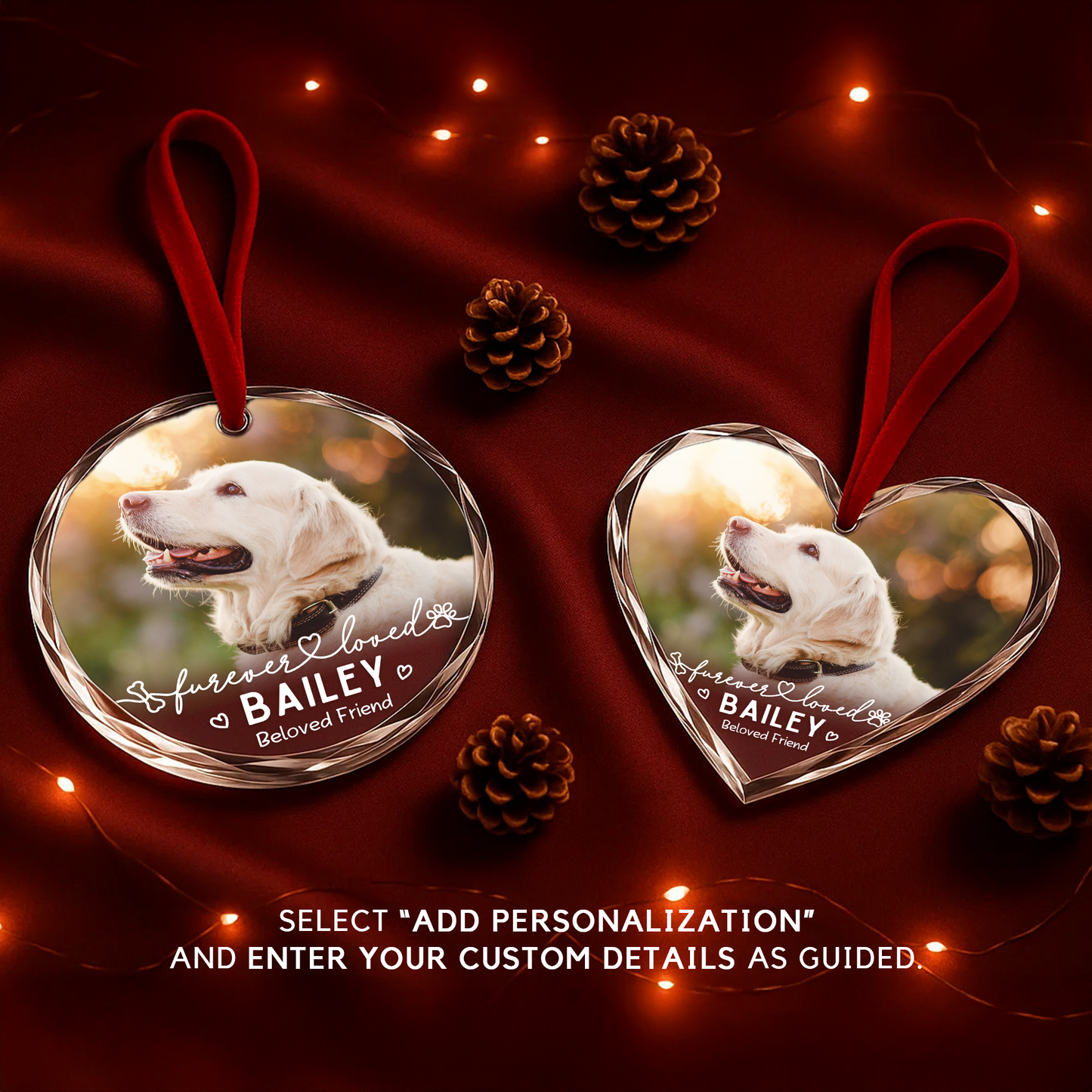 Forever Loved Pet Memorial Photo Ornament, Personalized Pet Photo Ornament