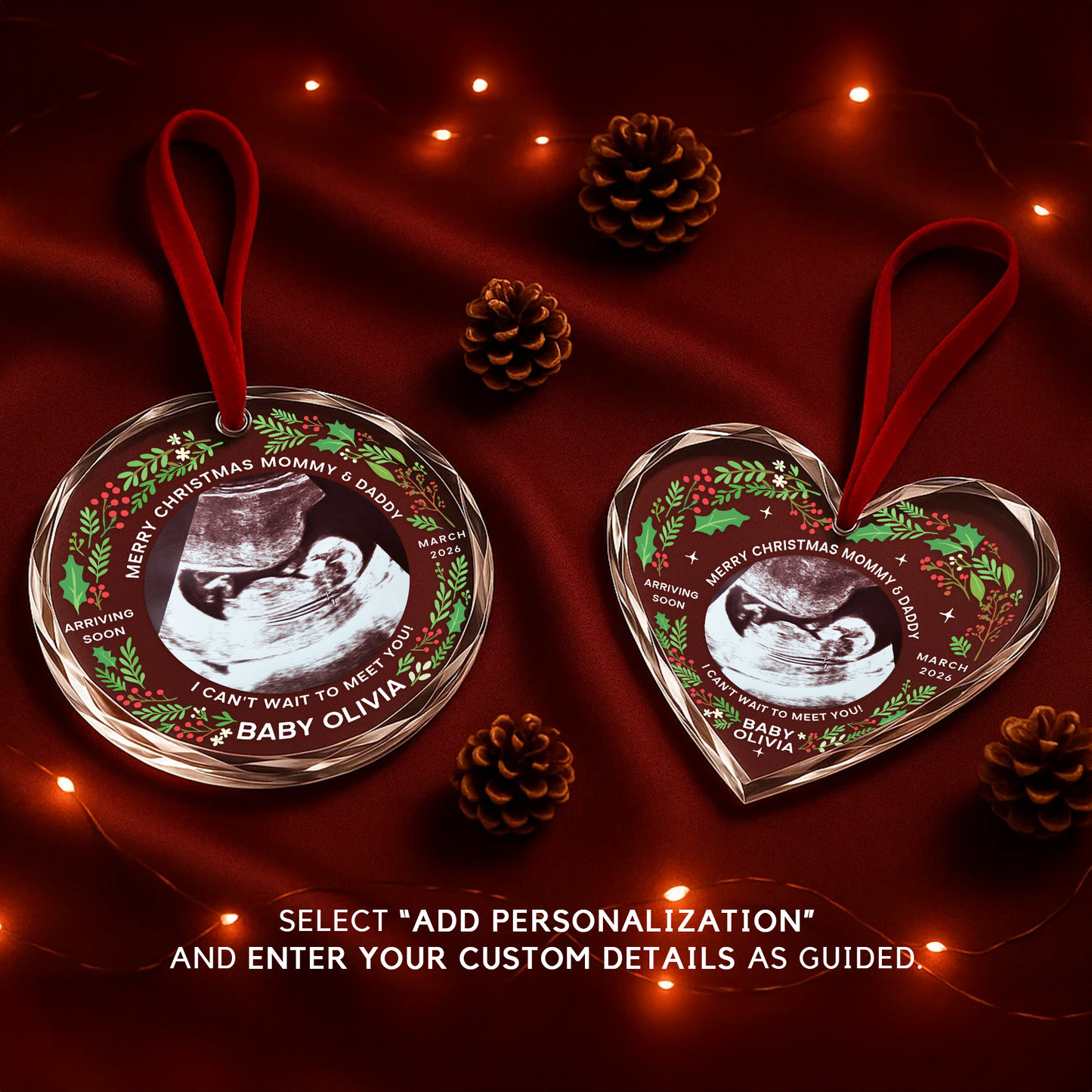 Coming Soon Baby Ultrasound Ornament, Personalized Name and Photo Ornament
