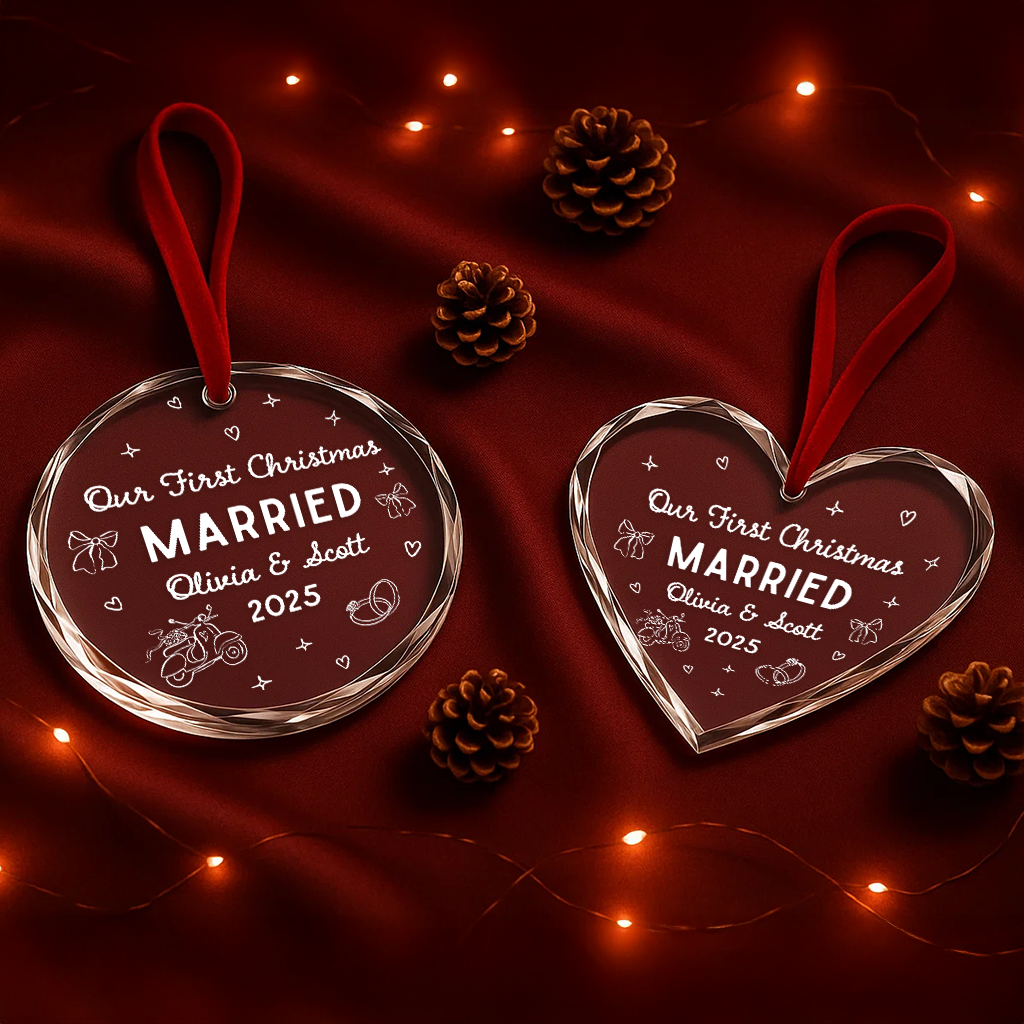 Our First Christmas Married, Custom Glass Ornament