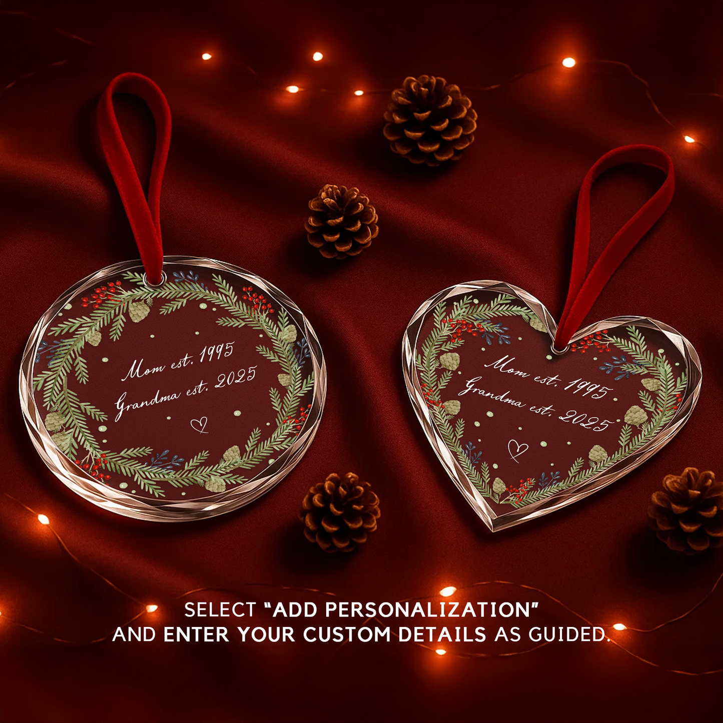 Mom and Grandma Established Wreath Ornament, Custom Year Keepsake