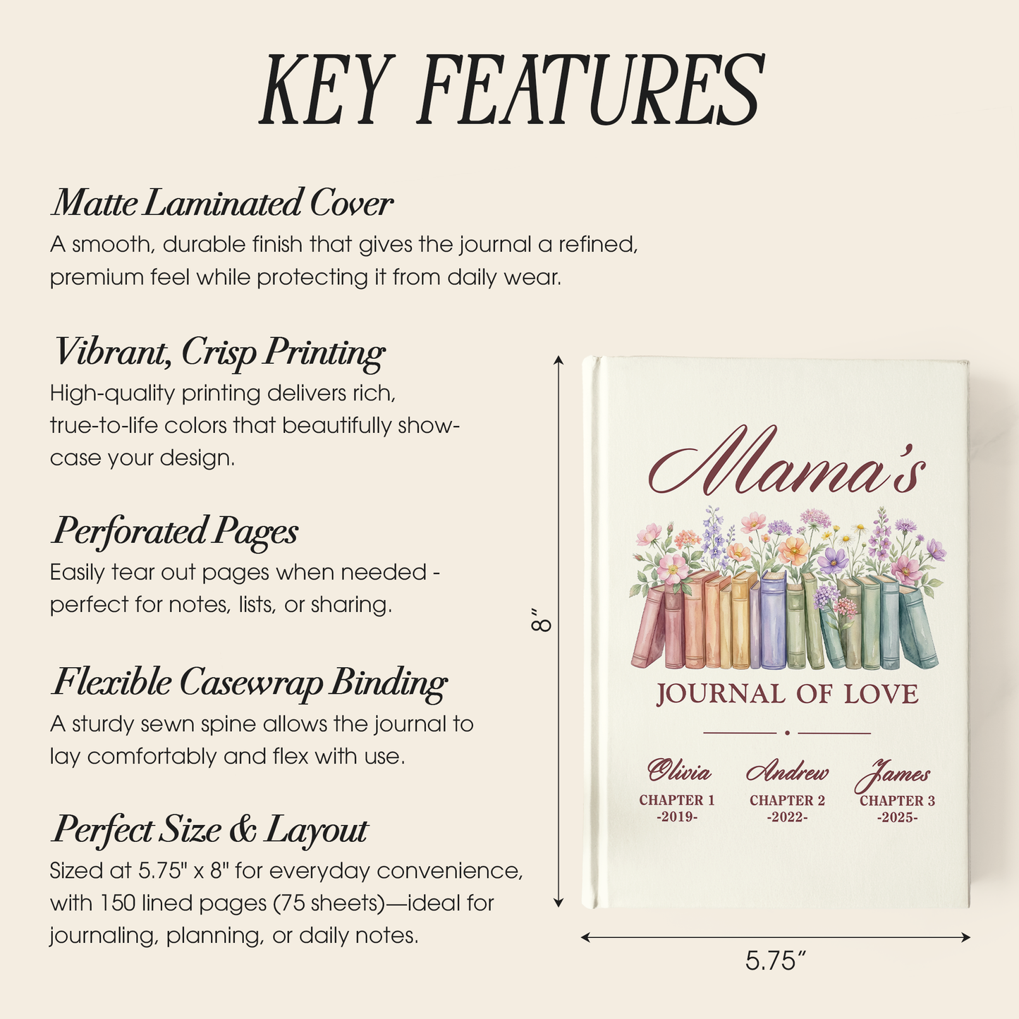 Personalized Mom Journal – “Mama’s Journal of Love” Custom Book with Kids Names & Birth Years