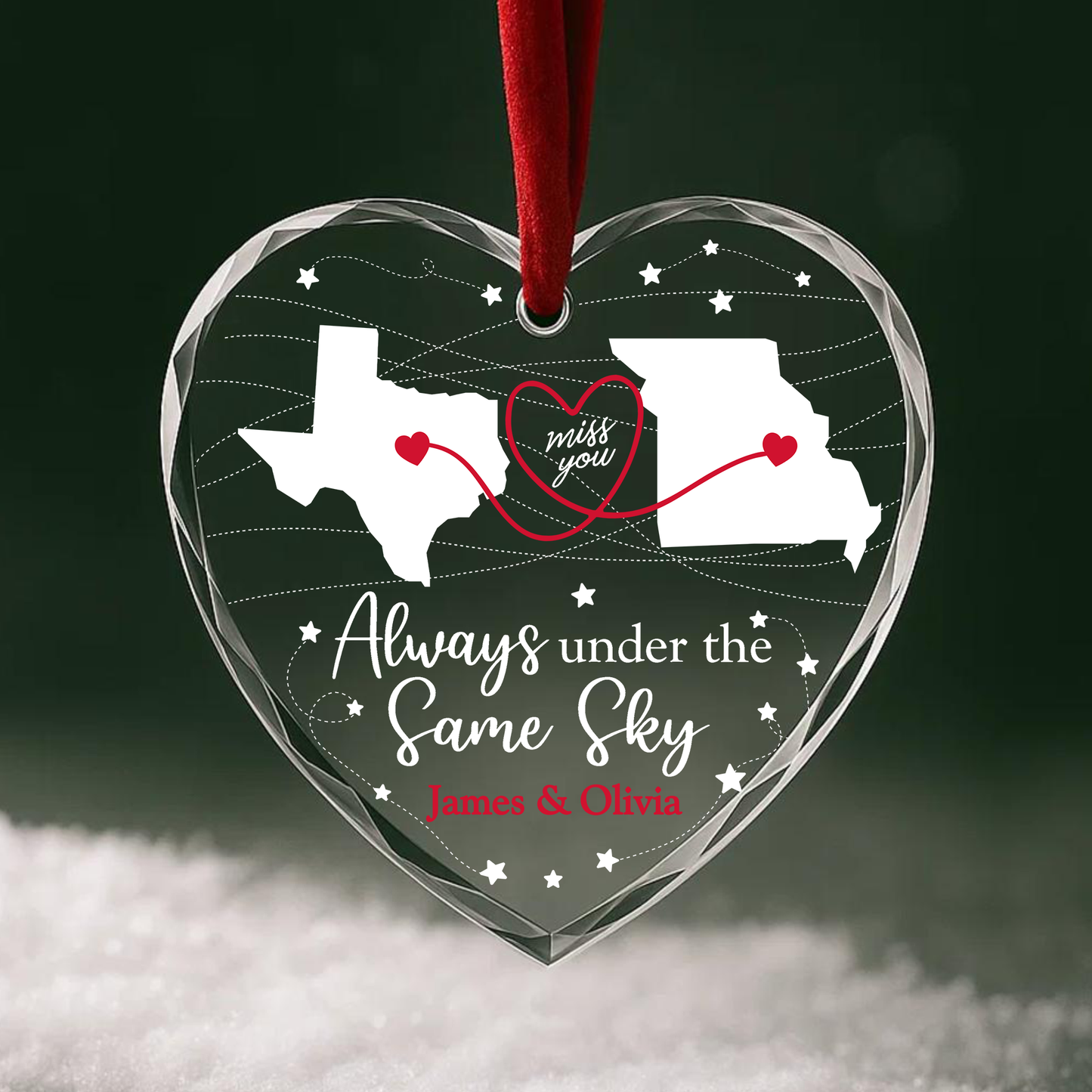 Always Under the Same Sky Long Distance Love Heart Ornament