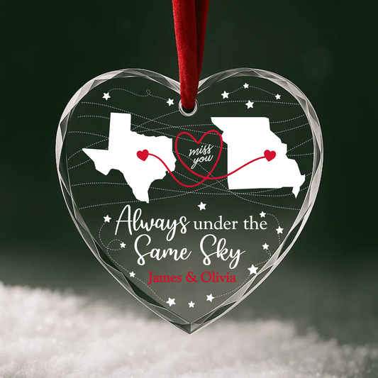 Always Under the Same Sky Long Distance Love Heart Ornament
