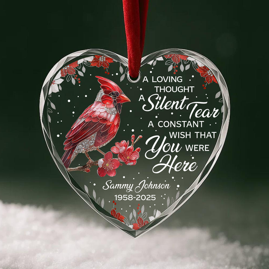 A Loving Thought, A Silent Tear Memorial Cardinal Heart Ornament