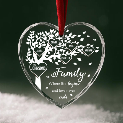 Family Tree Personalized Heart Ornament Where Life Begins and Love Never Ends