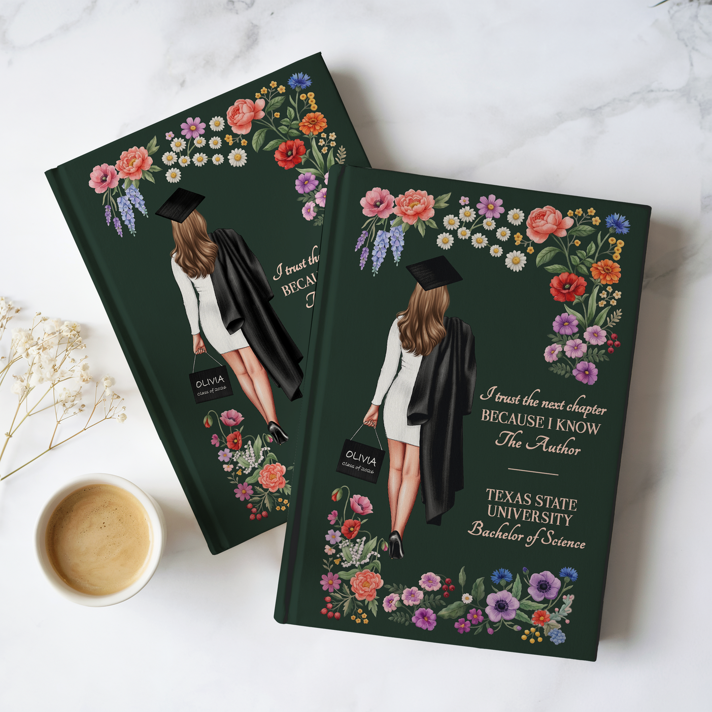 Personalized Graduation Journal for Her – Custom College Gift with Name, School & Degree, Class of 2026 Keepsake