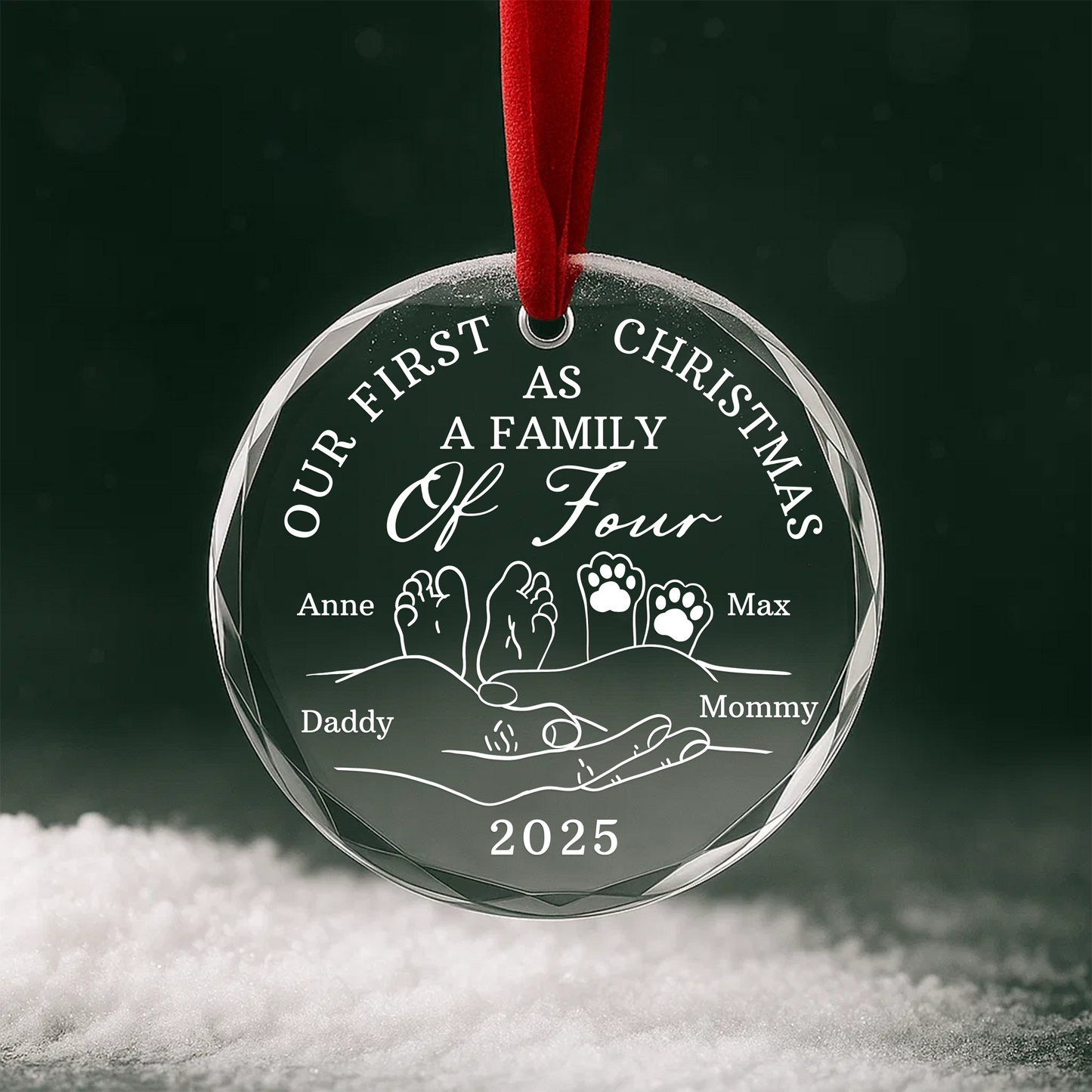 Our First Christmas as a Family of Four Custom Glass Ornament