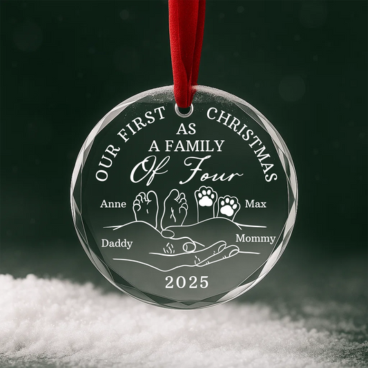 Our First Christmas as a Family of Four Custom Glass Ornament