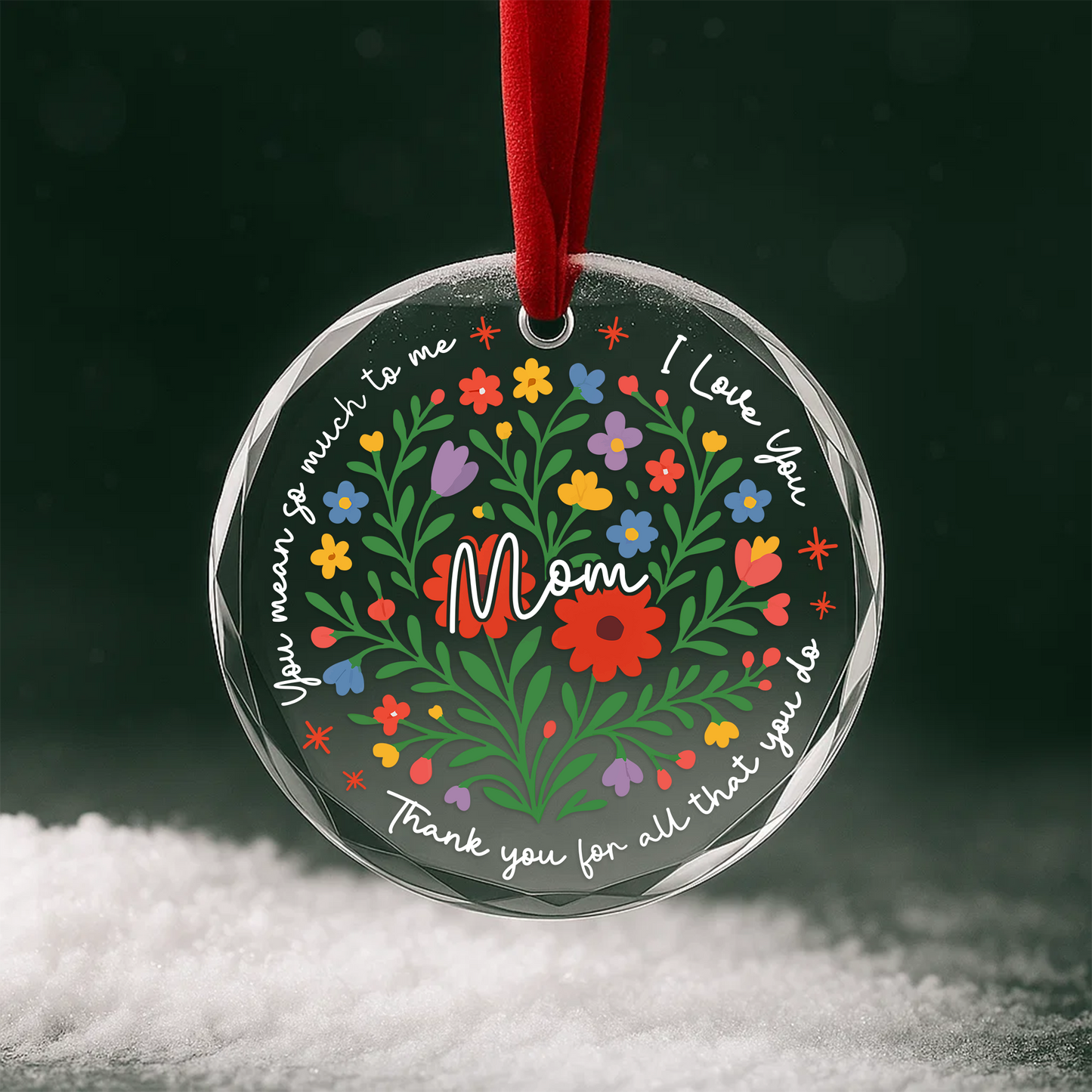 I Love You Mom, Floral Heart Ornament, Thank You Gift for Mother